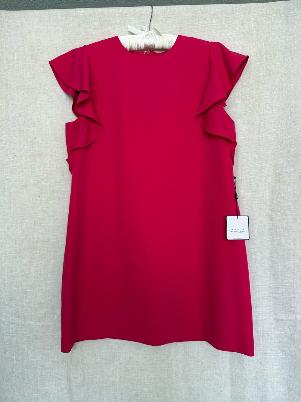 NWT Laundry By Shelli Segal Hot Pink Ruffle Sleeve Shift Dress